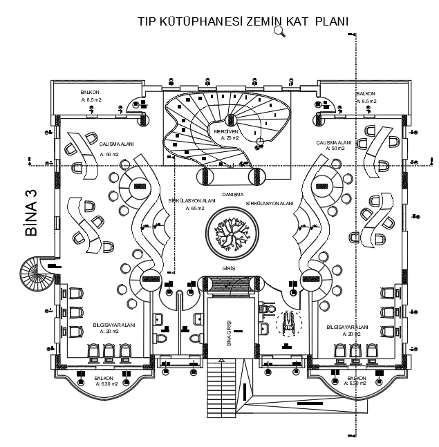 TASARIM STÜDYOSU TIP KÜTÜPHANESİ ZEMİN KAT PLAN
